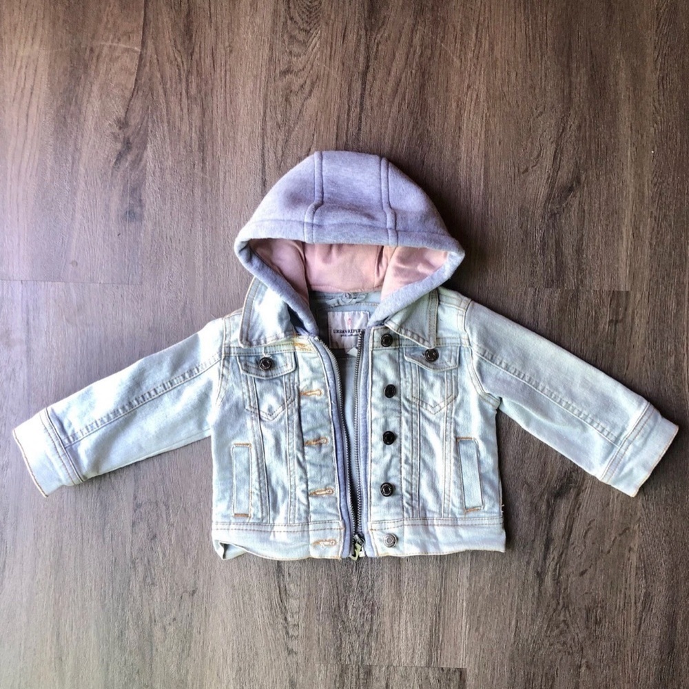 Urban Republic Denim Jacket‎ Baby Girls 6-9 Months Hooded Zippered Blue Jean